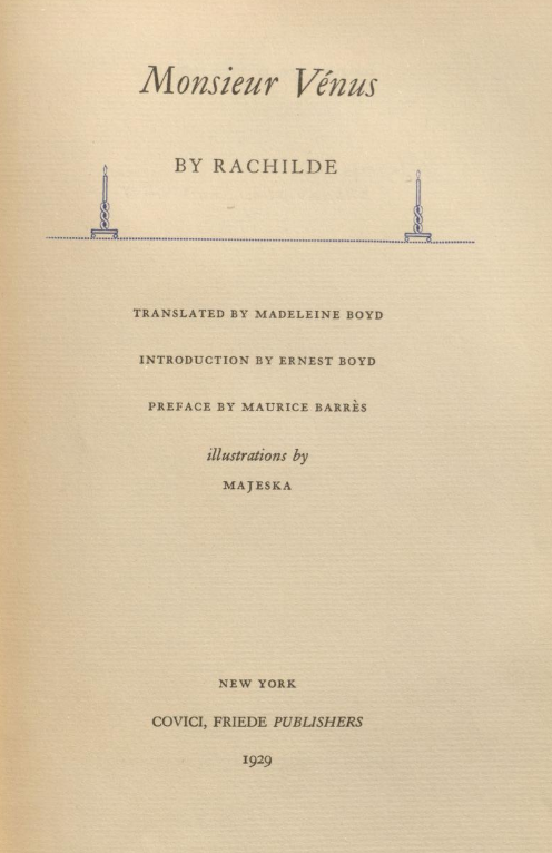 Cover for Monsieur Vénus by Rachilde