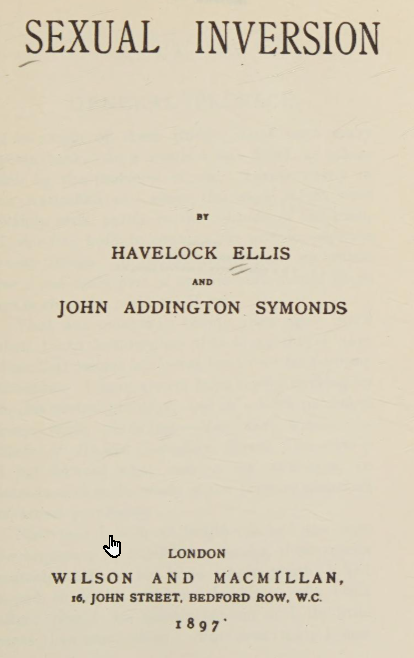 Title page or archival image from Havelock Ellis’s Sexual Inversion