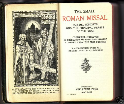 Pre-Vatican II Roman Catholic hand missal with English and Latin text