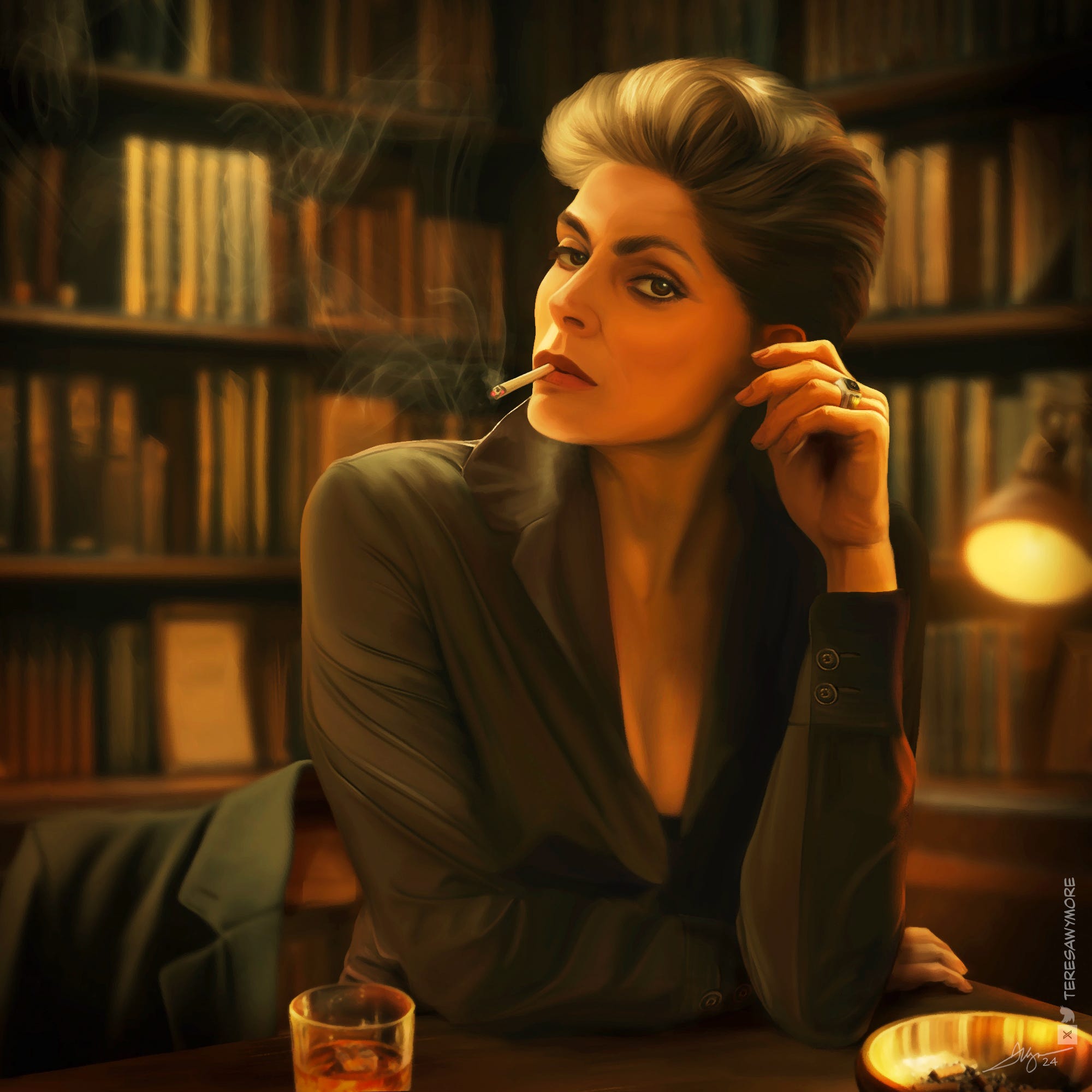 Miss Vivian Moreau, a wealthy Chicago businesswoman, in her office at the Velvet Trap.